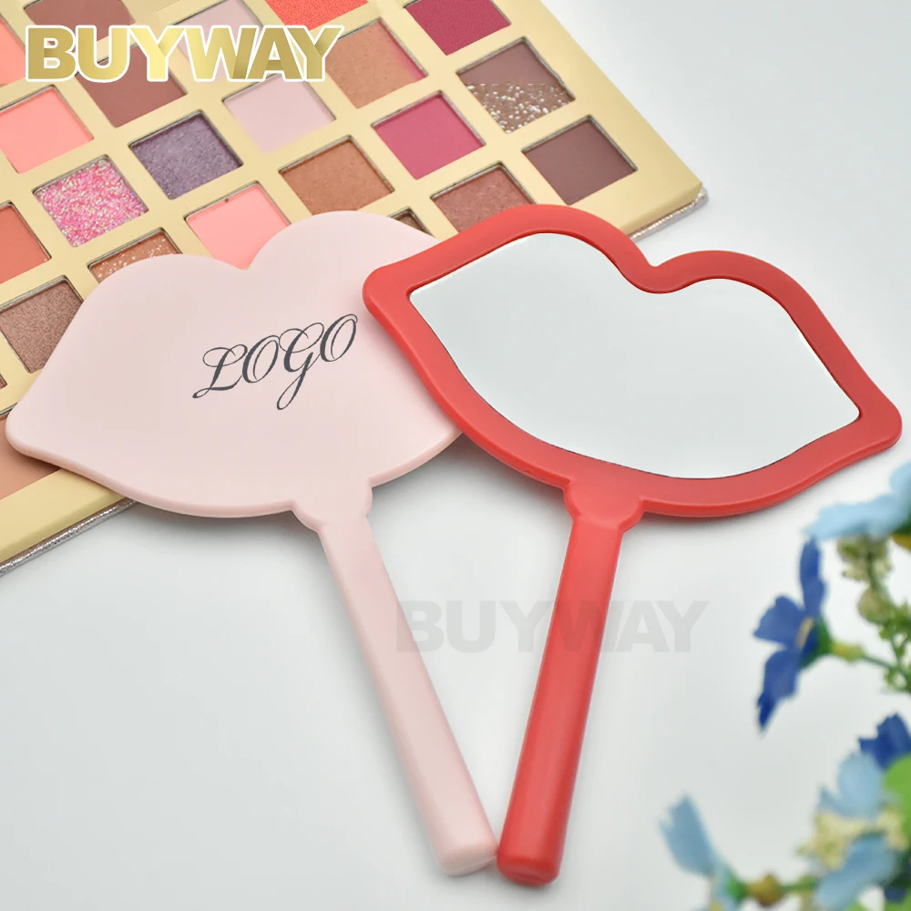 Whosale Travel Private Custom Label Logo Gift Mini Cosmetic Cute Lip Heart Shape Mini Small Vanity Handheld Espejo Makeup Mirror