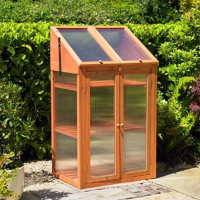 Growth Cold Frame House Double Door and Lockable lid Polycarbonate Large 3 Tier Wooden Transparent Wood Greenhouse