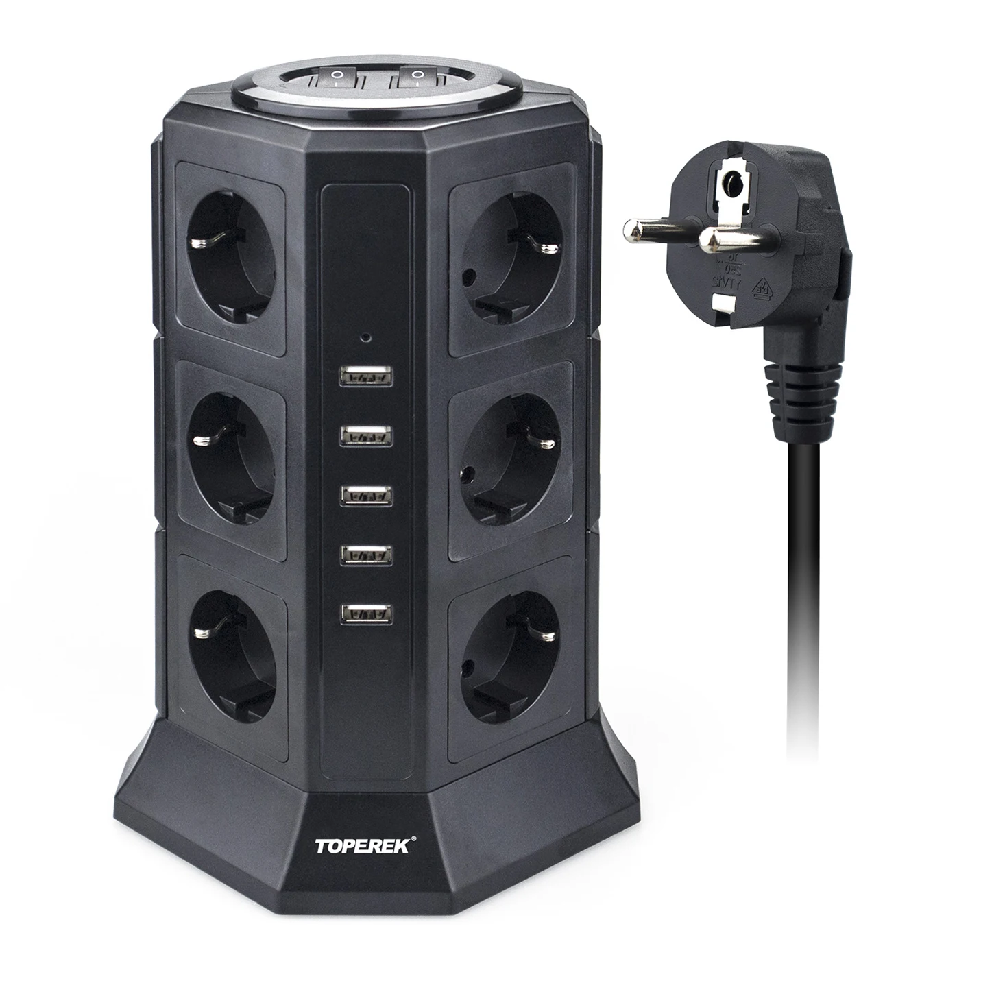 Tower Multiple Power Strip Vertical EU US UK Plug 12 Way Outlets Sockets with USB Surge Protector Circuit Protection 2m Extensio