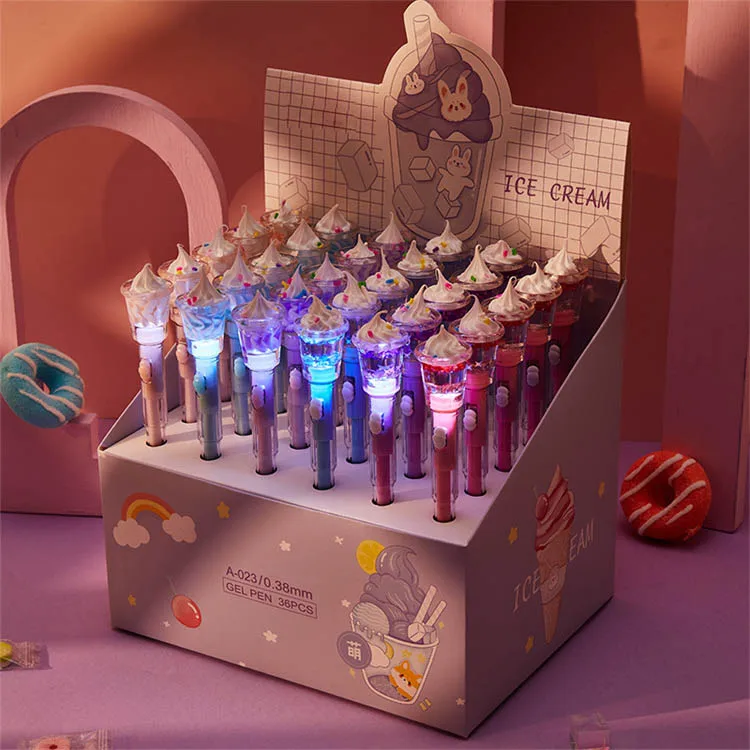 Internet Red Ice Cream Light Pen  Bright Creative Water-Based Pen Elementary School 0.38 Black Pen