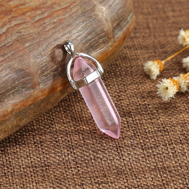 Hexagonal Chakra Pendant Bullet Crystal Pendant Gem Pointed Quartz Stone Pendant with Storage Bag