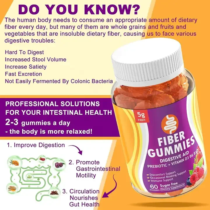 Digestive Healthy Probiotic Supplement Halal Organic Fiber Gummies for Adults OEM Private Label Vegan