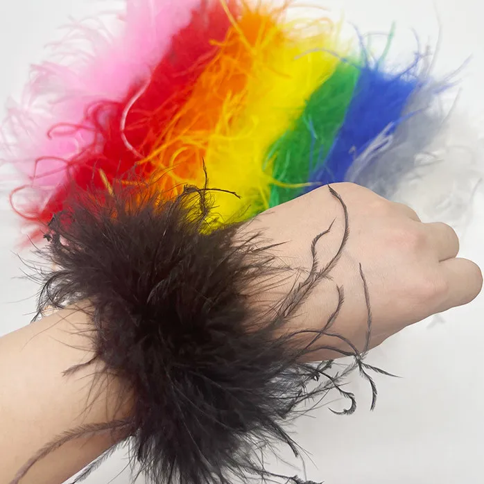 2023 Colorful Ostrich Fur Hair Clasp Women Wristband Clap Bracelets Slap Band Feather Wristband