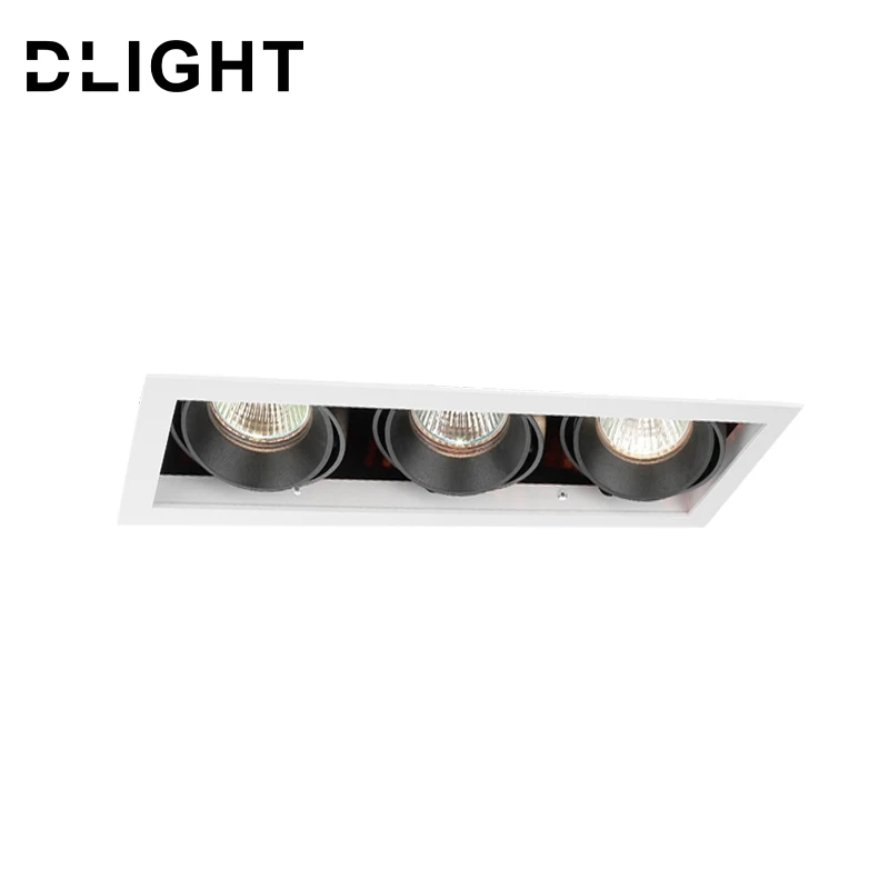 Triple head flat aluminum die cast square downlight fixture housing MR16 GU10 Restaurant down light