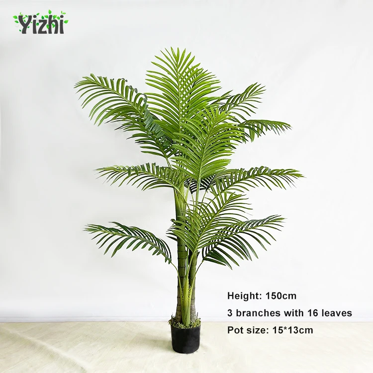 Artificial palm tree 3 branch natural feel faux ornamental bonsai Areca catechu palm trees silk plant in pots