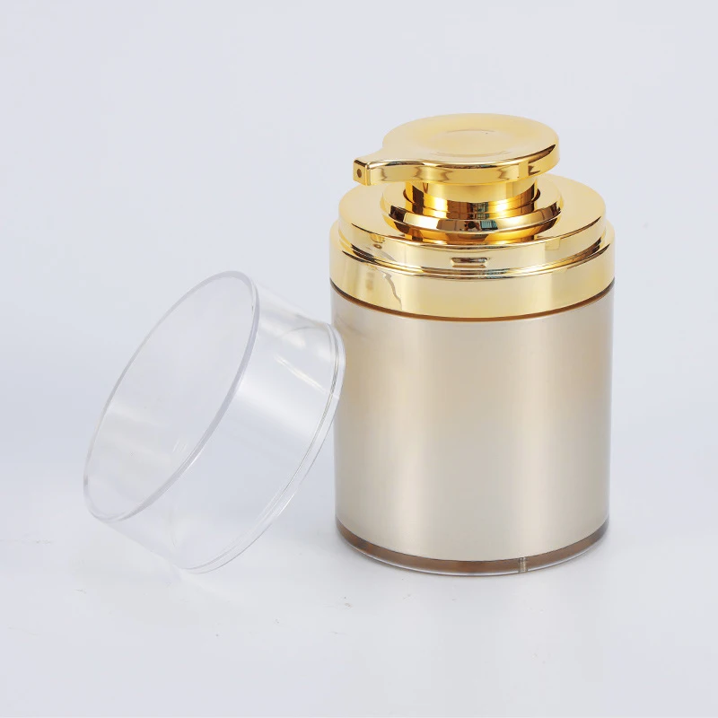Luxury Airless Pump Bottle Cream Jar Acrylic Gold Black White Glossy Pump Jar 30ml Pet Pump Bottles Jars For Body Cream