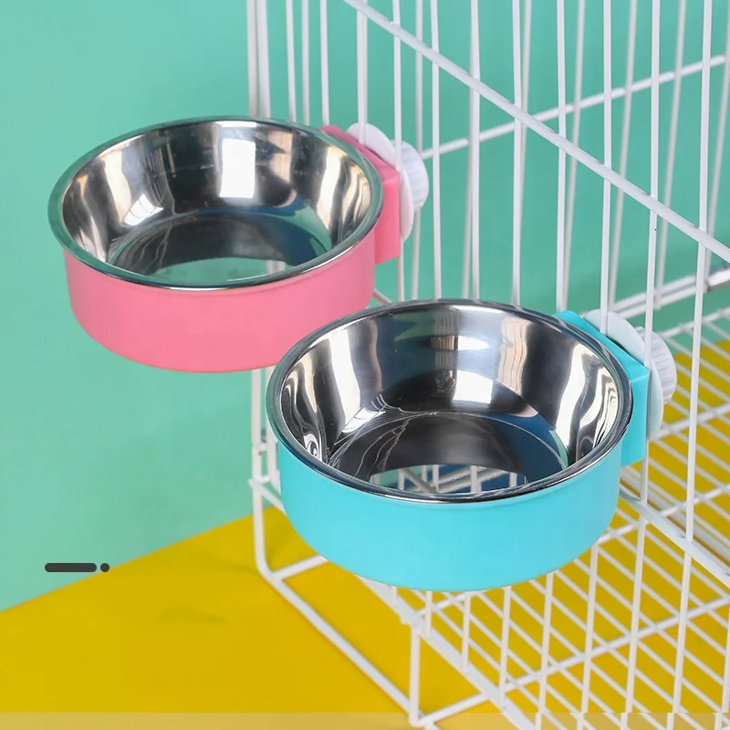 Stainless Steel Hanging Pet Bowls Removable Hanging 2 in 1 Plastic Bowl  Stainless Steel Crate Dog Food Water Bowls