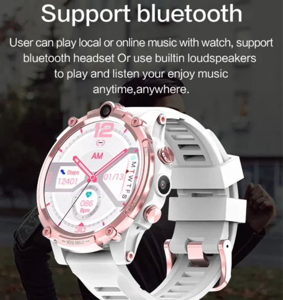 New V20 4G smartwatch 1.6 inch full touch screen SIM card 128G memory smart watch sports fitness watch with dual cameras