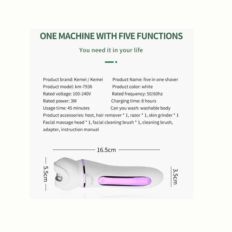 Wholesale Usb Charging Hand Held Epilator Flashlight Design Km-7936 Replaceable Cutter Head Tools Electric Shaver for women