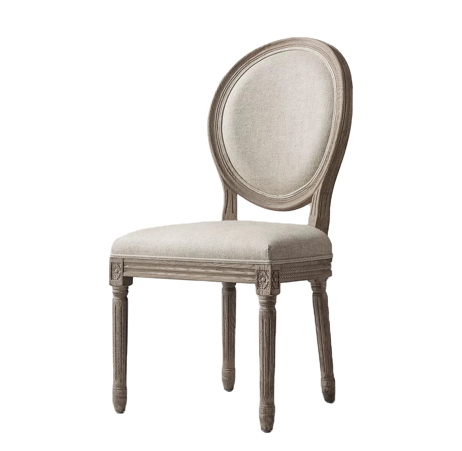 Sassanid OEM Vintage French Style Round Back Fabric Dining Chair Seat Contemporary American Dining Room Chair