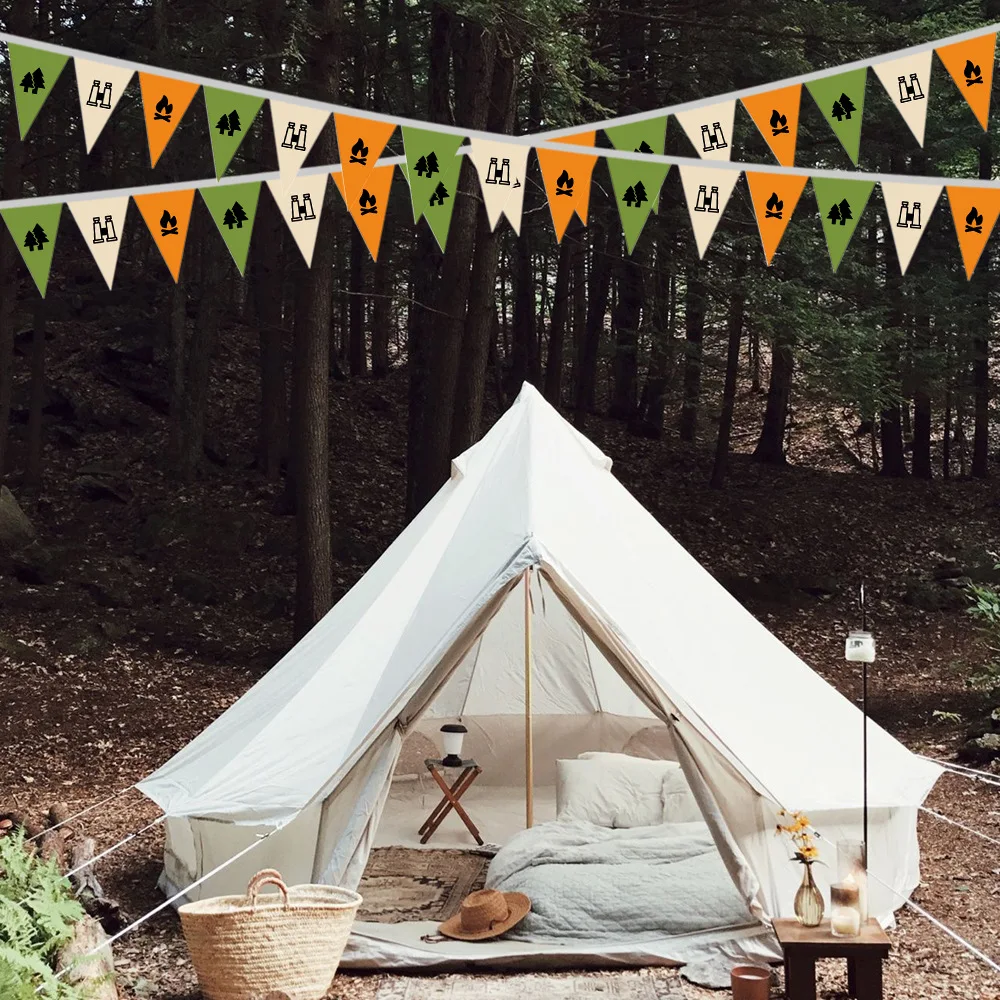 Wholesale outdoor pulling triangle hanging flag field tent decoration flags custom picture