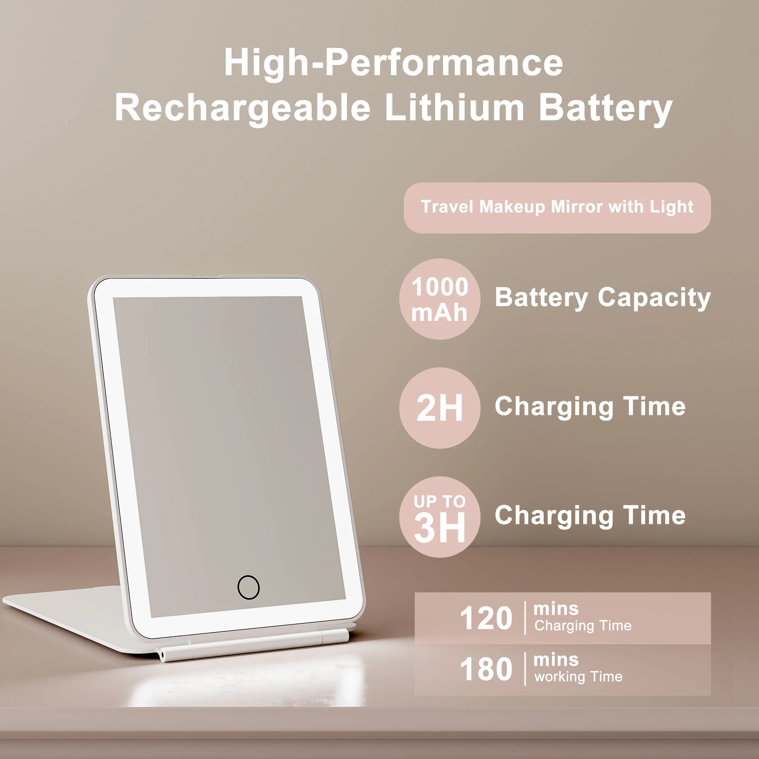 Type C Rechargeable Touch Screen Dimming Cosmetic Vanity Folding Portable Travel Makeup Mirror With Led Light Portable Mirror