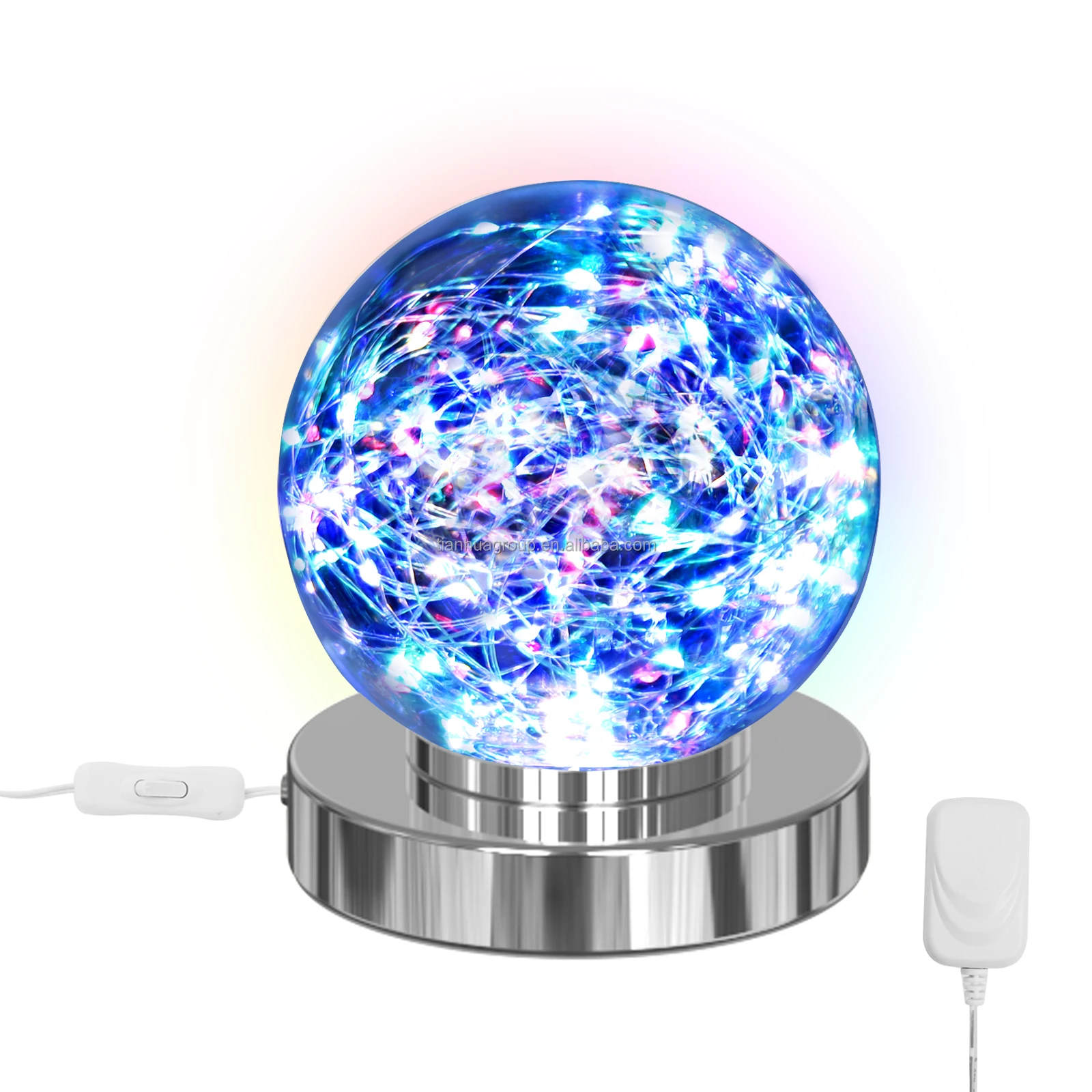 Low MOQ German Glass Ball Chrome Metal Base  RGB LED String Decoration Star Light  gift Table Lamp