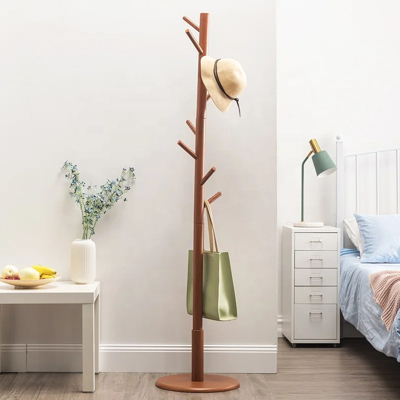 
Haichuan Wooden Coat Rack Free Standing Coat Hat Tree Coat Hanger Holder Stand with Round Base for Clothes 8 Hooks 