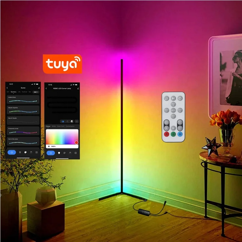 1.42m 14W RGBIC Floor Lamp LED Corner Lamp Works with Alexa For Living Room Controlled by Remote APP and Buttons