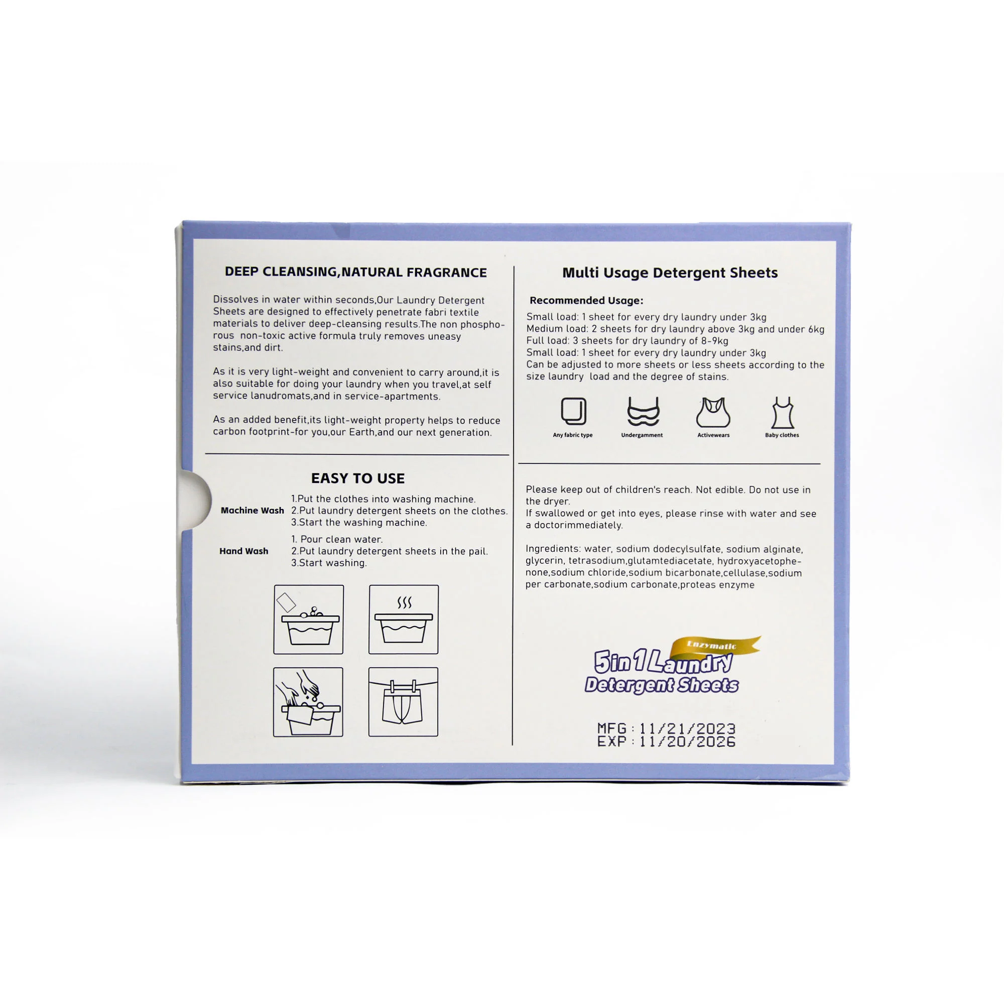 Laundry Detergent Sheets Ocean Breeze, All Natural Travel Friendly Biodegradable Washing Eco Soap Strips and Chemical Free