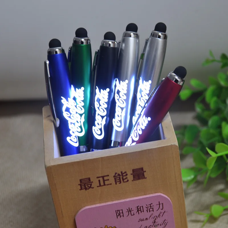 Custom LED Laser Light-Up Ballpoint Pen with Rubber Grip Stylus Plastic Pen Customised Inks for Automotive Use