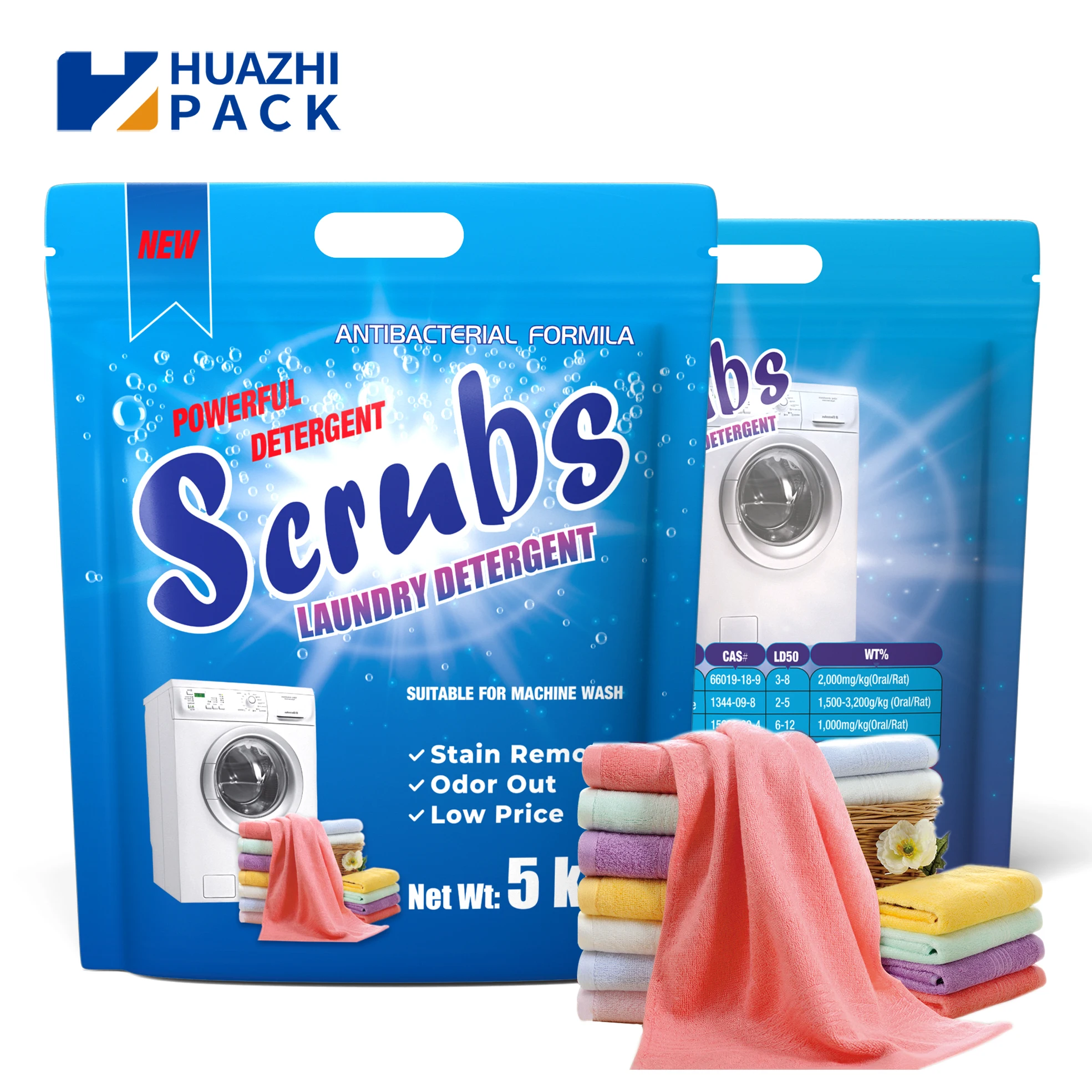 High quality 5KG stand up zipper pouch for detergent laundry washing powder packaging doypack bags with zipper