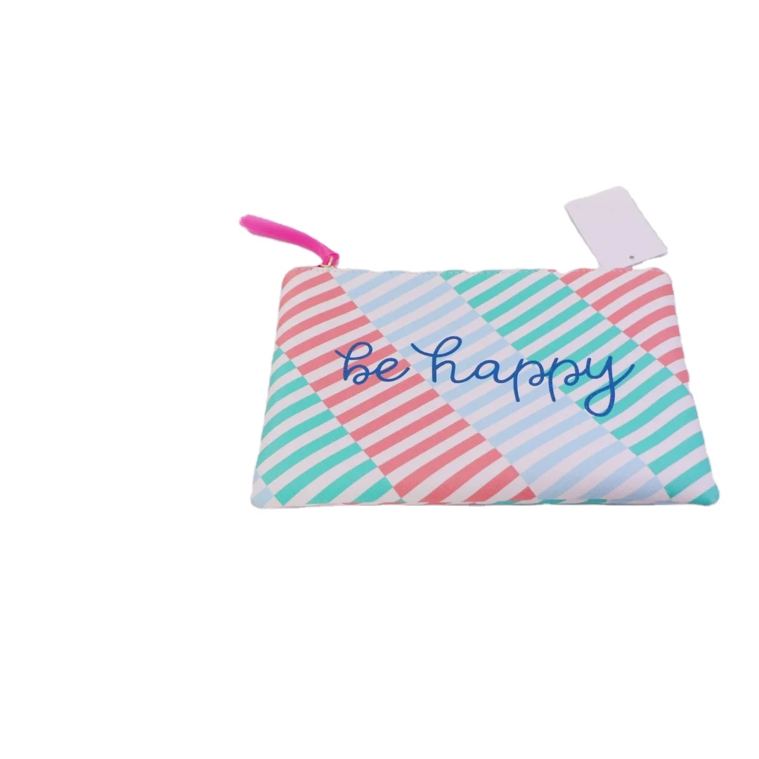 Beauty Stripes Cosmetic Bag Fashion Zipper Makeup Bag French PVC Accessory Pouch Recycled Organic  Zipper Pouch Stripe