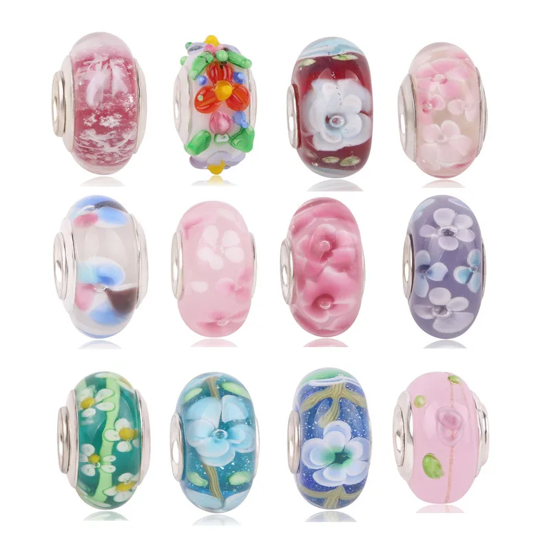 New Colorful Clear Sparkling Murano Glass Beads Fit Original flower Charms Silver Color Bracelets Women DIY Jewelry Accessories