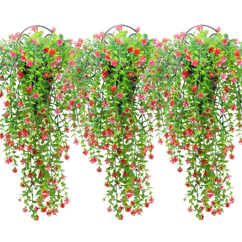Simulation eucalyptus Camellia rattan plastic flower hanging basket wall hanging living room wall decoration indoor green plant