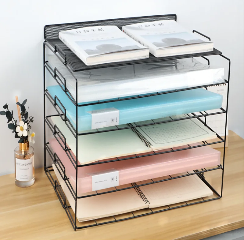 Black Desk Accessories Organizer Custom Logo Mesh Office Supplies Case Holder Home Office Classroom Durable Metal File Organizer