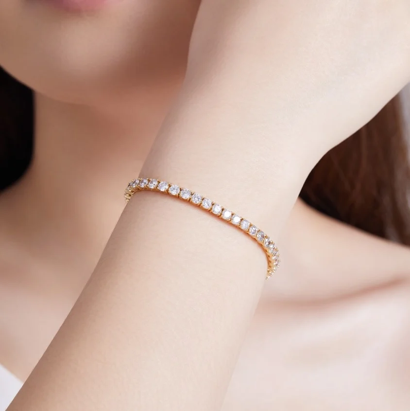 Fashion Jewelry High Quality 14K 18K Gold Plated Zircon Moissanite Women Tennis Fine Bracelet