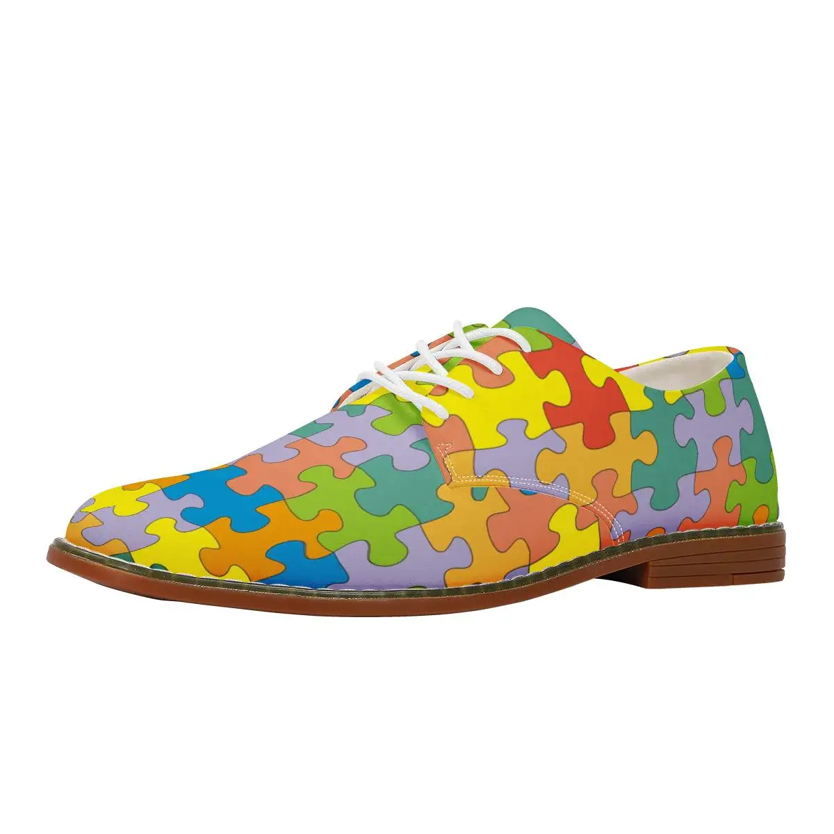 Chinese Factory Cheap Shoes Leather Brown Men Dress Lace up Style PU Puzzle Design Fashion Trend Drop Shipping Shoes