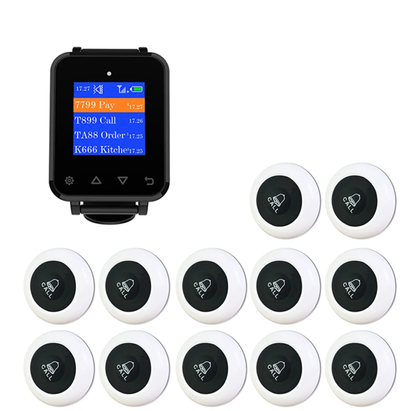 Artom restaurant caller system wireless with 10 waterproof call button and waterproof watch set in English and Russian