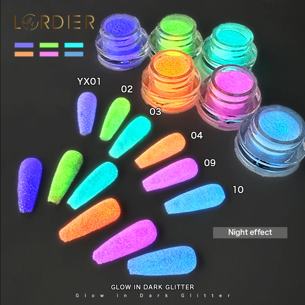 Wholesale Price Iridescent Glitter Nail Powder Luminescent pigment Glow In Dark glitter Powder
