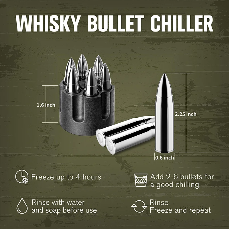 Custom Metal Whiskey Bullet Stones Reusable Ice Cube Set Set Stainless Steel Ice Stone for Wine Beer Coke