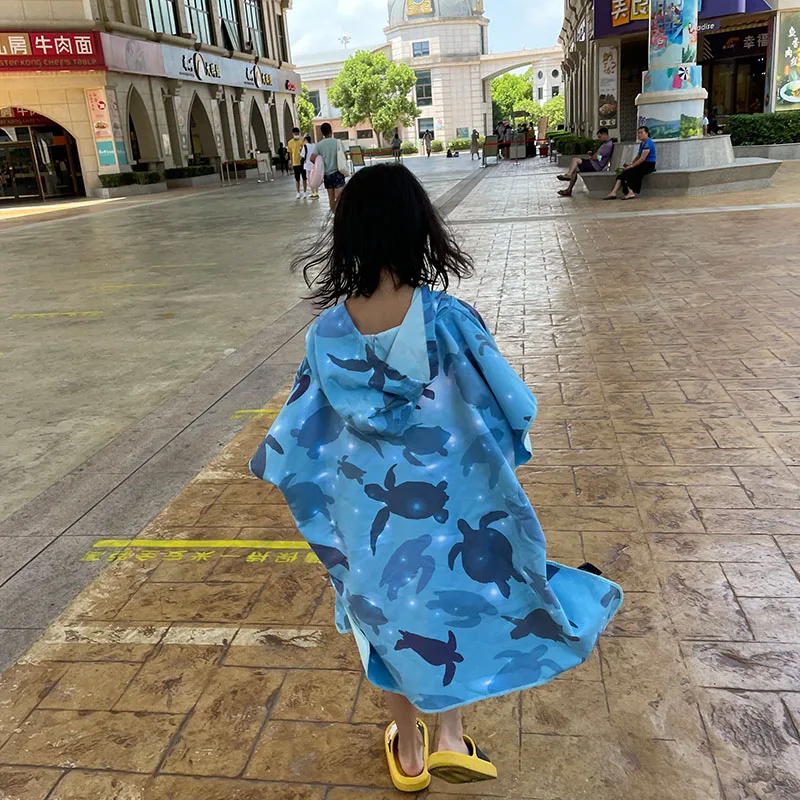 Quick dry lightweight compact print adult hooded microfiber beach towel beach poncho towel