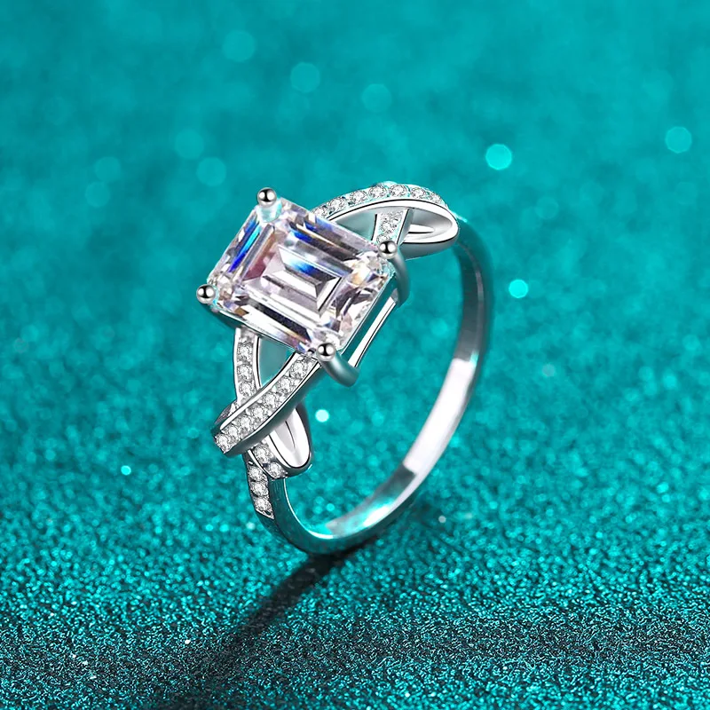 SPJ Hot Selling Fashion Jewelry Emerald Cut 3ct Cubic Zircon 925 Sterling Silver Rings for Women Classic Solitaire Ring