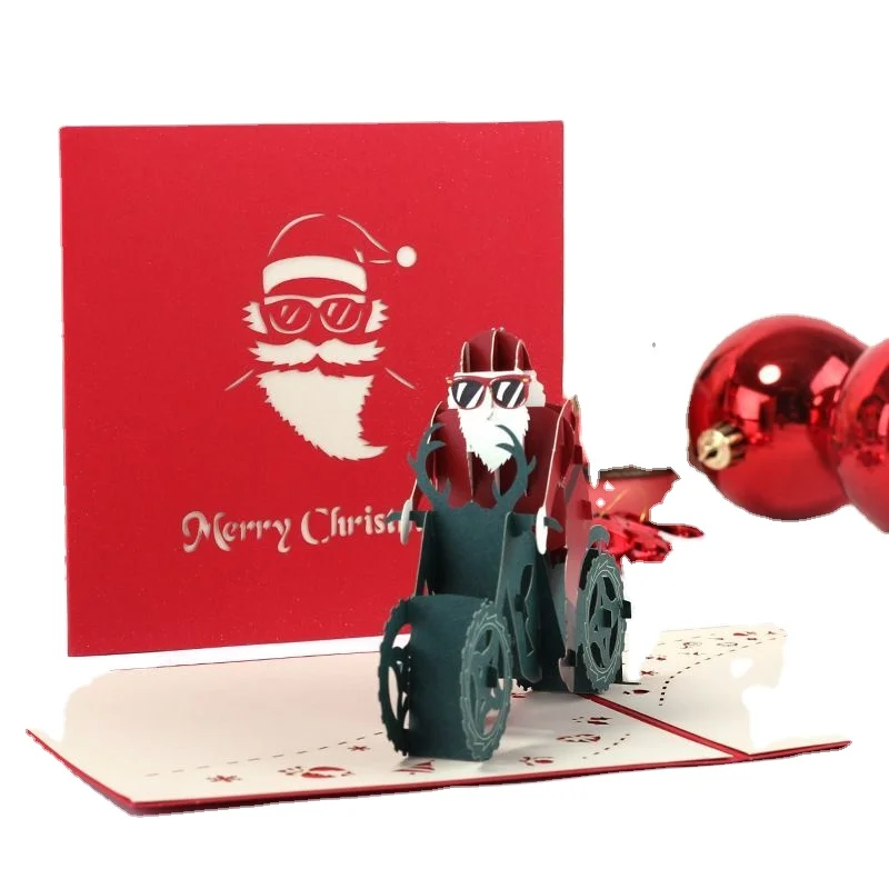 Точечные 3D открытки ручной работы с Санта-Клаусом на мотоцикле, поздравительные открытки, рождественские поздравительные открытки, 3 d открытки