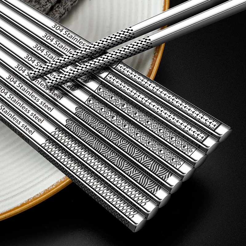 Best Selling Custom Logo Chopsticks Non-Slip Square Stainless Steel Flatware Reusable and Dishwasher Safe for Weddings