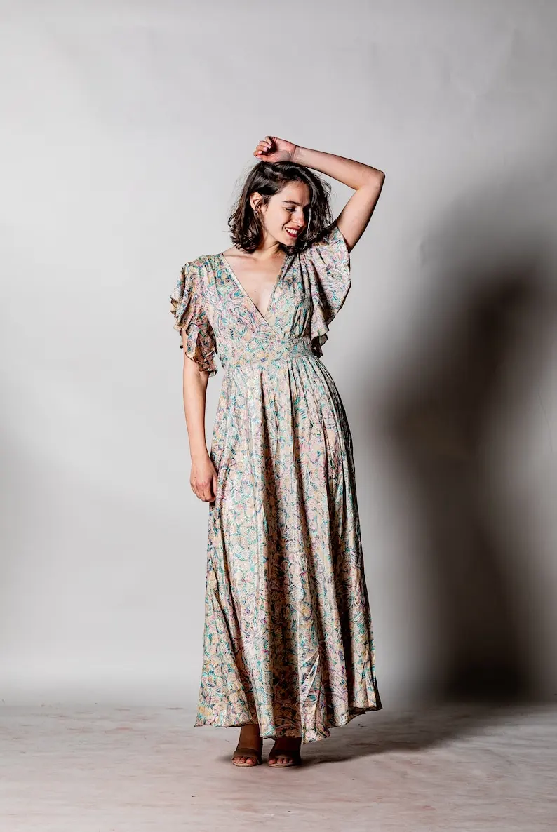 Summer Trending Elegant Ladies For Dress Sexy Elegant Midi Butterfly V Neck Sleeve Red Floral Women Dress