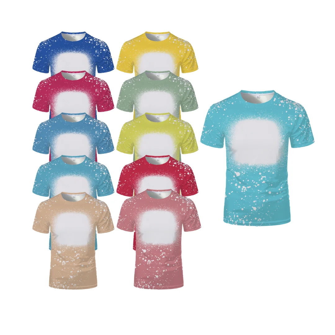 Wholesale US Oversize Men Shirts Sublimation Faux Bleached Tshirts Custom Print Polyester Tie Dye Sublimation Blank Shirt