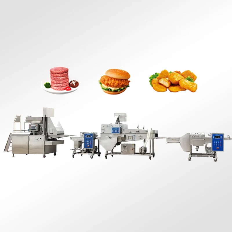SUS304 100kg/h industrial automatic hamburger burger patty production line fried onion rings potato hash brown processing line