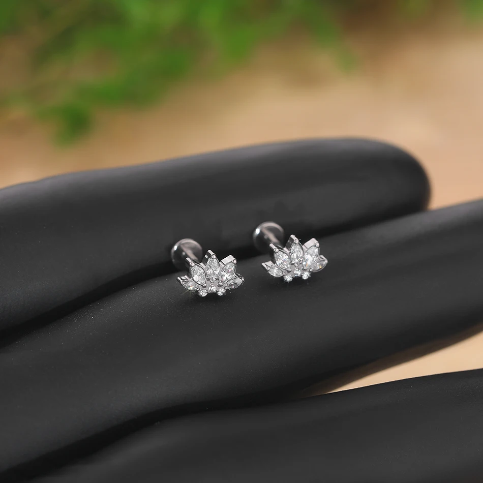 Lingchee ASTM F136 Titanium Thread Lip Rings CZ Helix Conch Labret G23 Titanium Flat Back Tragus Cartilage Earring Piercings