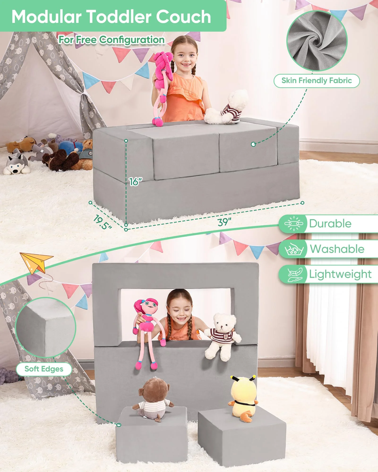 Kids Toddler Couch  Modular  Play Couch Set Baby  Foam Playroom Couch