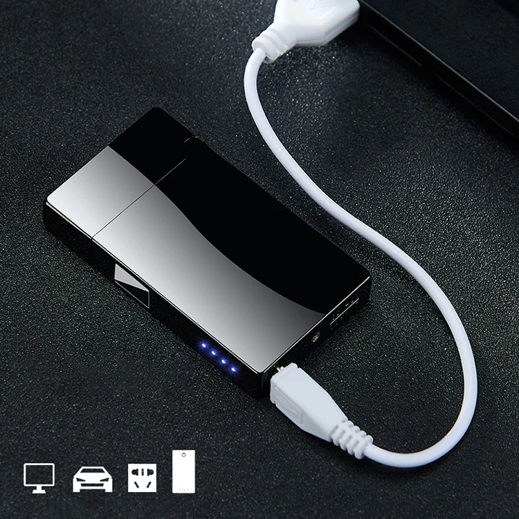 New Eco-friendly square double arc electronic lighter metal usb rechargeable lighter for cigarette