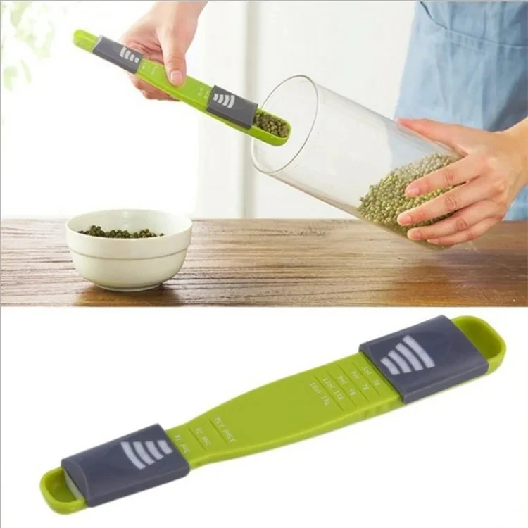 Portable Kitchen Baking Gadget Measurement Adjustable Double Head Plastic TRP Salt Coffee Measuring Spoon With Scale