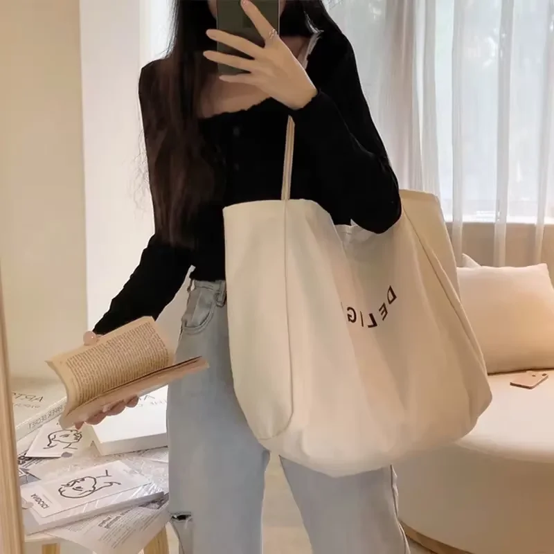 Large Capacity Causal Reusable Solid Color Cotton Shopping Bag Eco-friendly Canvas Tote Bag With Custom Printing Logo