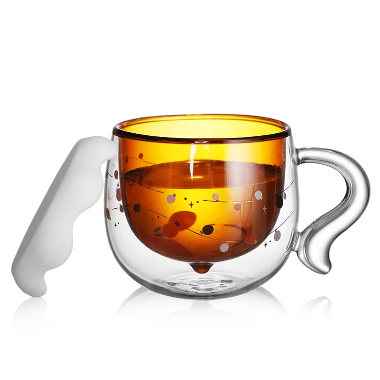 Double Wall Borosilicate Insulated Clear Latte Glass Drinking Squirrel Tail Nut Cappuccino Tea Coffee Glasses Cup Cups Mug Set