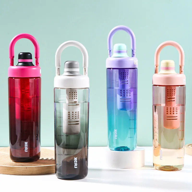 Seaygift Summer New Trend Fashion Gradient clear 1000ml Tea Strainer Juice Drink Cup Travel Portable Plastic Water Bottle