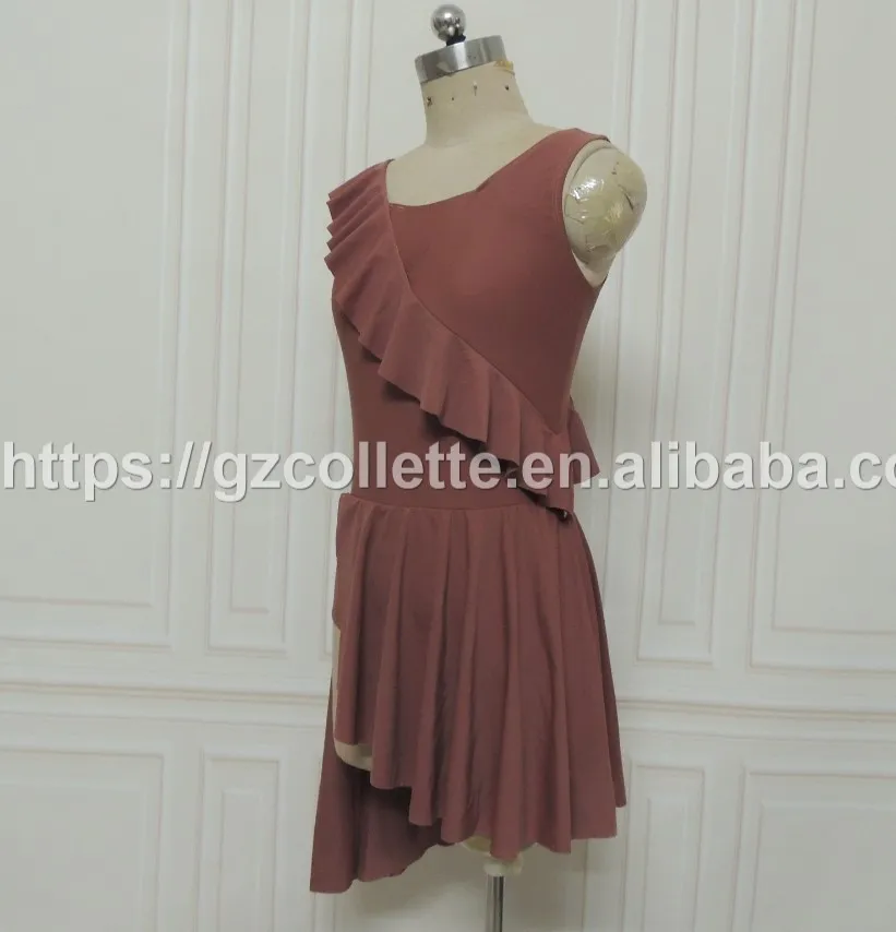 Girls performance wear children stage sleeveless mini leotard ballet dress kids ruffles modern ballet dance costumes short dress