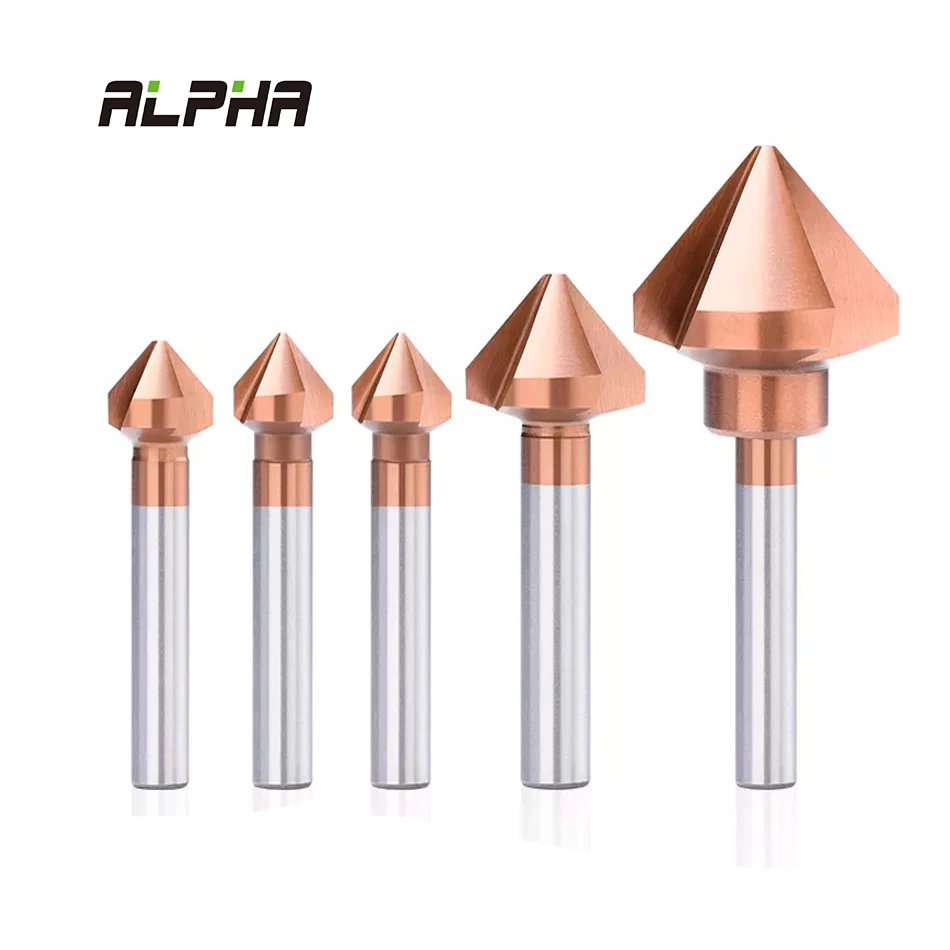 ALPHA Round Shank 3 Flute 90 Degree HSS Woodworking Countersink Drill Bit Set Chamfer Bit Chamfering Milling Cutter