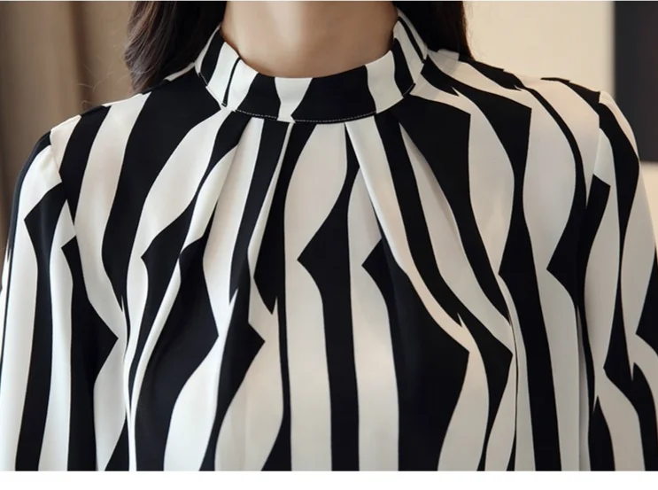 New Fashion Woman Striped Chiffon Blouse Long Sleeve Women Shirts Office Work Wear Ladies Tops Blusas Femme 6517#