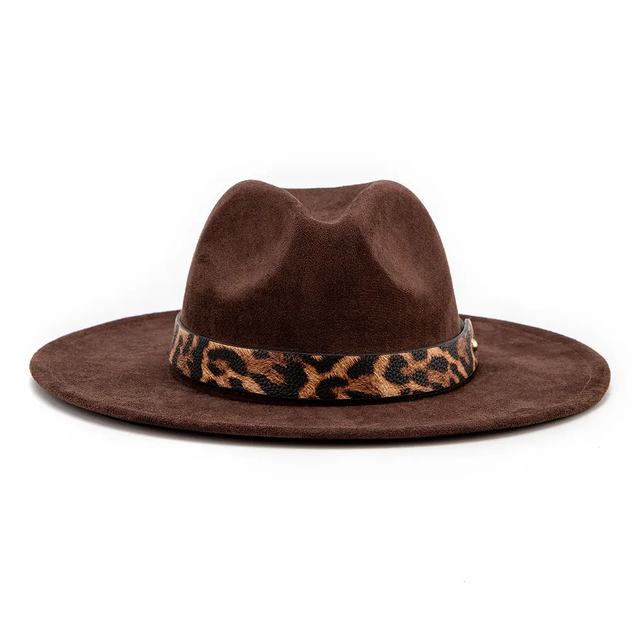 Роскошные винтажные шляпы с широкими полями из замши и фетра с леопардовым принтом для мужчин и женщин