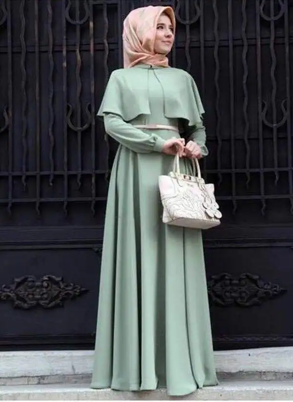 Kai Chen 2021 Islamic Clothing Prayer Muslim Long Sleeve Solid Color Elegant Ethnic Cape Dress